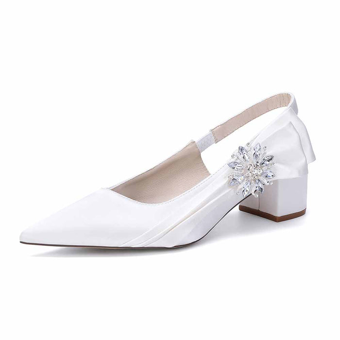 Satin Chunky Heel Slingback Wedding Shoes for Bride, Formal Occasions & Evening Events