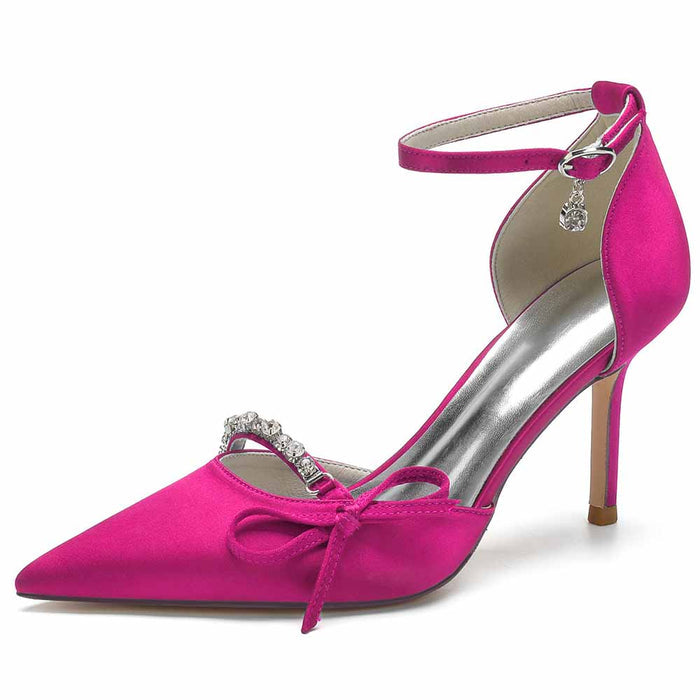 Satin Heels Ankle Strap Pumps With Beaded Party Heel Shoes
