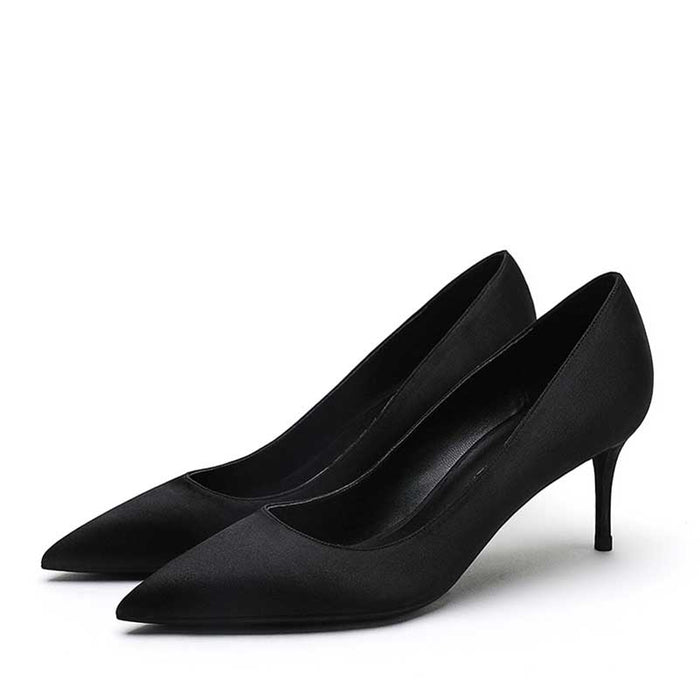 Red satin low heel party shoes with a sleek design for elegant occasions