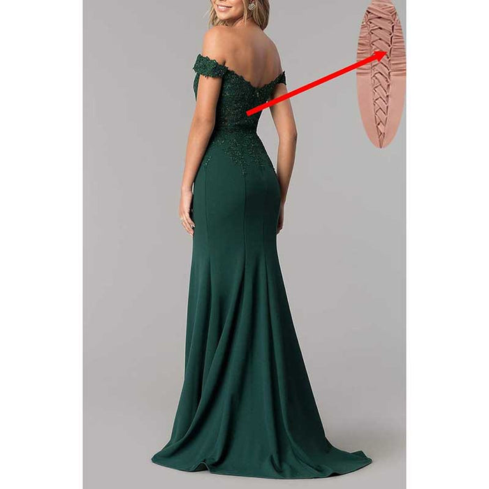 Satin Mermaid Bridesmaid Dresses Long Prom Gown Lace Beaded Formal Evening Dresses