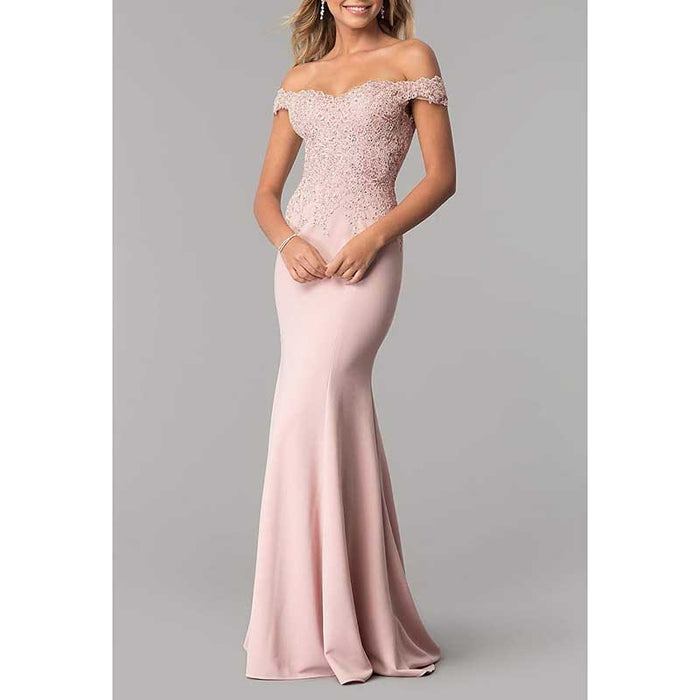Satin Mermaid Bridesmaid Dresses Long Prom Gown Lace Beaded Formal Evening Dresses