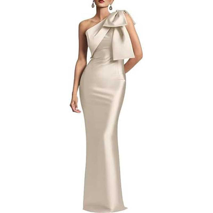 Satin Mermaid Wedding Ball Gown Bow Detail Single Shoulder Prom Dress
