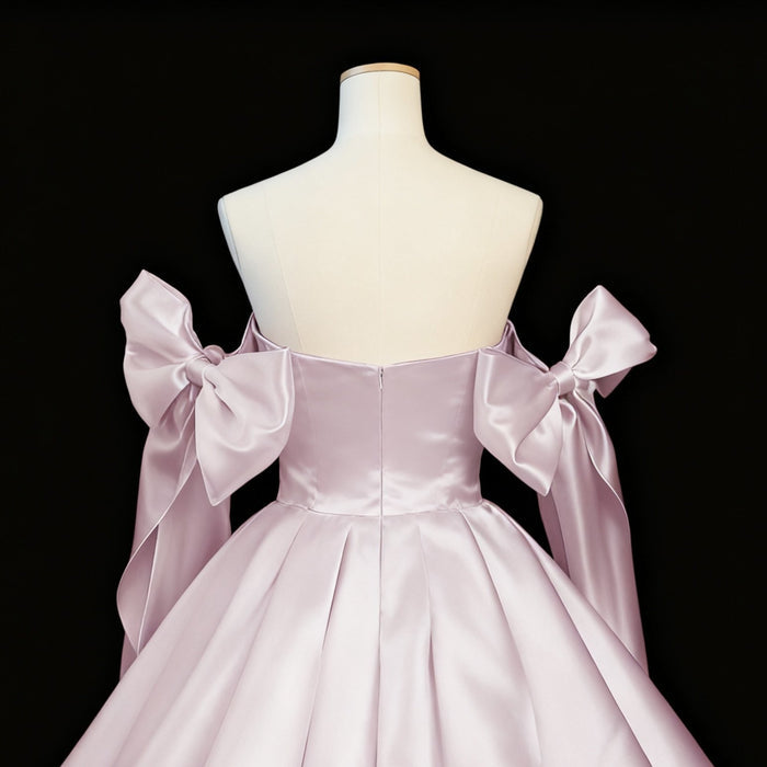 Satin Mini Homecoming Dress with Shoulder Bows | Off-Shoulder Party Dress | Cute Princess Style Cocktail Gown