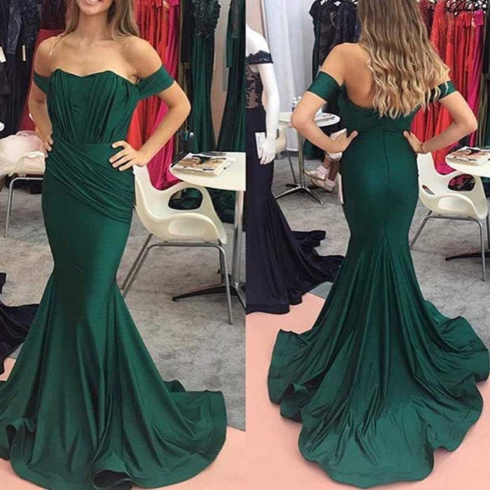 Satin Off The Shoulder Mermaid Long Evening Dress Wedding Ball Gown Dresses