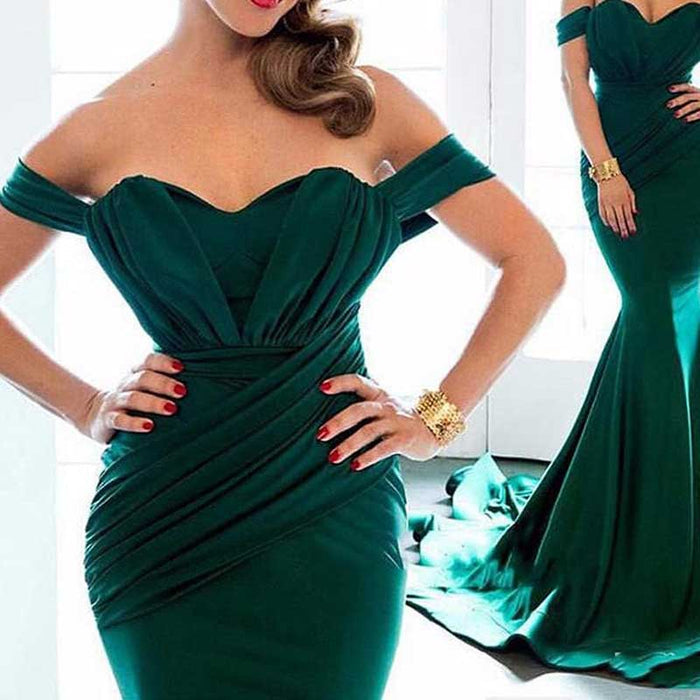 Satin Off The Shoulder Mermaid Long Evening Dress Wedding Ball Gown Dresses