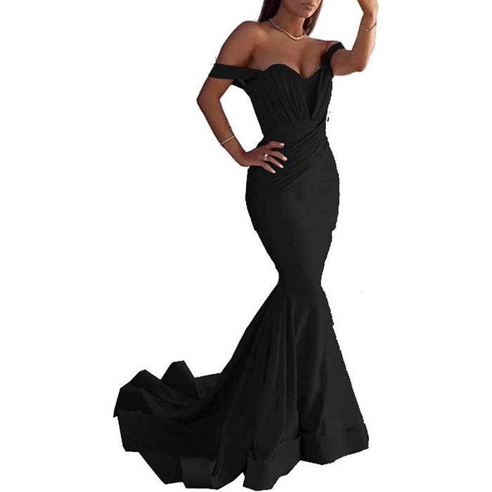 Satin Off The Shoulder Mermaid Long Evening Dress Wedding Ball Gown Dresses