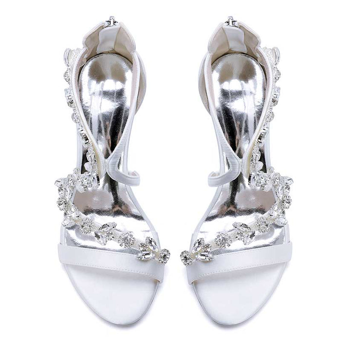 Elegant satin rhinestone wedding heels with sparkling embellishments for stylish brides