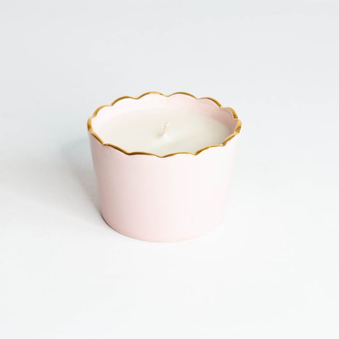 Scallop Soy Candle Cup in Gold-Luster Stoneware — Peony Scallop Candle Cup; Susan Gordon Pottery
