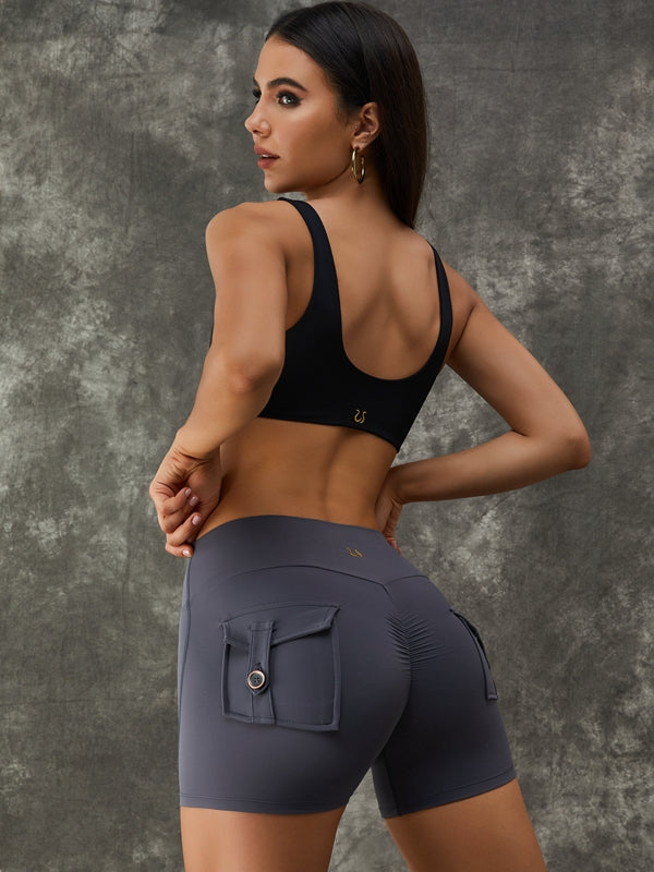 Scrunch Bum High Waist Pocket Big Deep U Collar Short Tracksuit