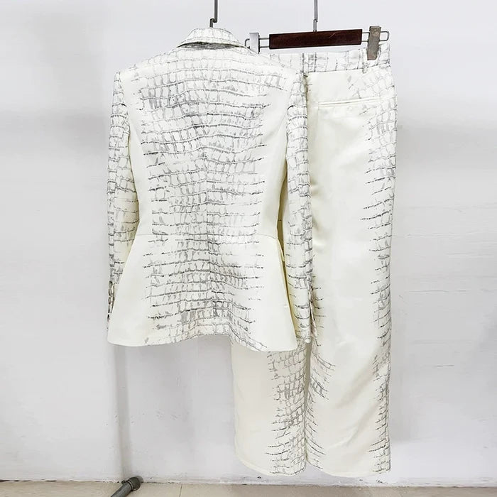 Ivory animal print suit for women featuring a stylish blazer and matching trousers from SD Dresscode & Fashiontrends