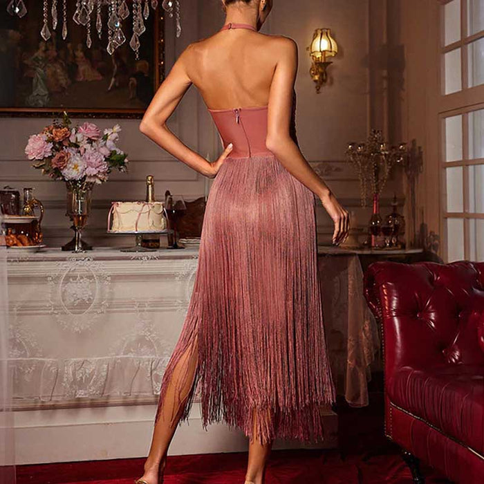 Elegant strappy bodycon dress with tassel details in a flattering design for special occasions