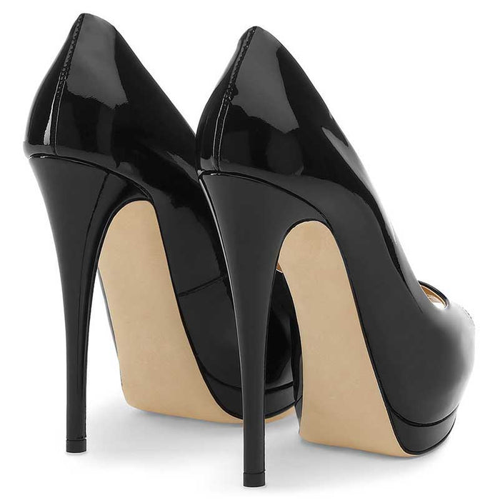 Stylish black women's peep toe pumps for weddings with high heels and sleek design