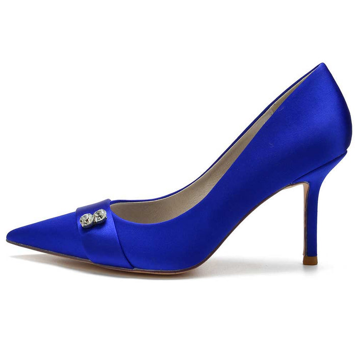 SD Dresscode women's satin heels with pearls in royal blue for elegant occasions