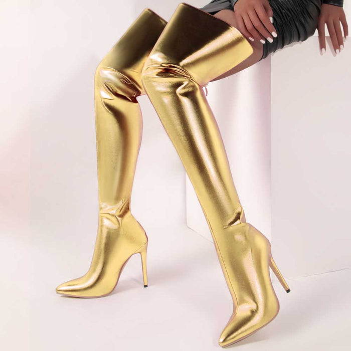 Stylish metallic high heel party boots for a glamorous look at any event