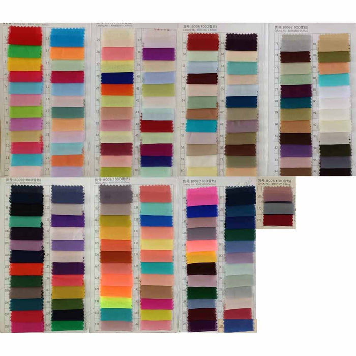 Color swatches of chiffon materials for mother of the bride chiffon lace gown selection
