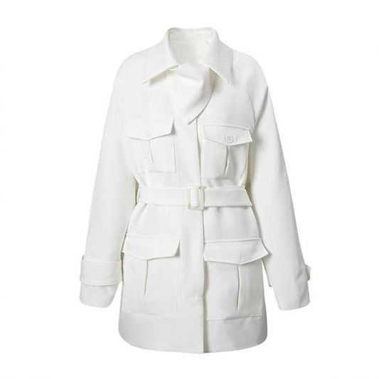 Off-white belted mini dress with pockets designed for a stylish and functional look