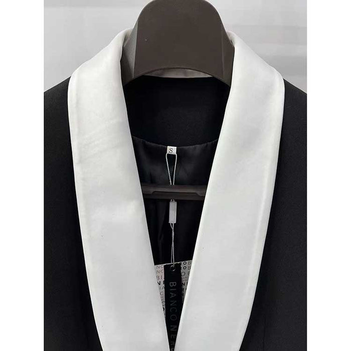 Elegant one button white collar blazer for women featuring a stylish black design