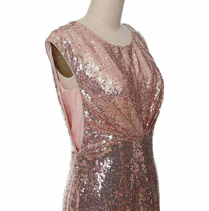 SD-HK sequin cap sleeve wedding guest dress in blush with shimmering sequins for stylish occasions