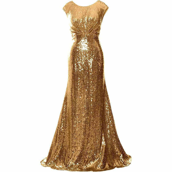 Elegant gold sequin cap sleeve wedding guest dress by SD-HK for special occasions