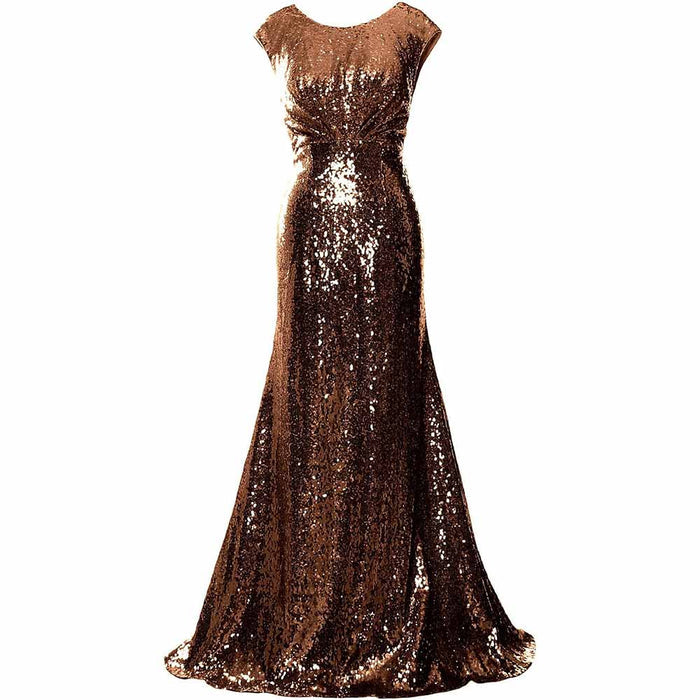 SD-HK sequin cap sleeve wedding guest dress in elegant bronze color with a flattering fit