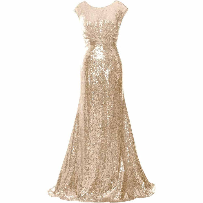 Elegant sequin cap sleeve wedding guest dress in gold, perfect for bridesmaids and formal events