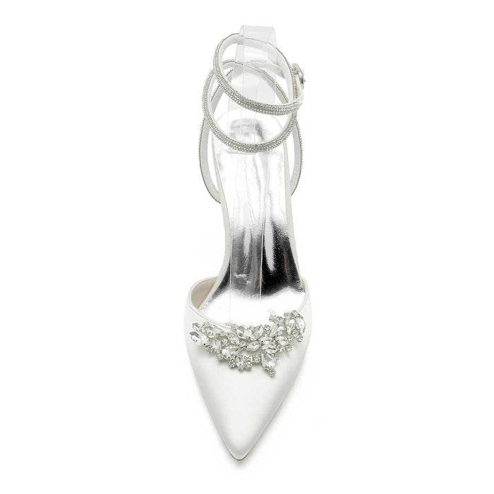S&DCo. bridal pointed toe satin shoes with intricate rhinestone embellishments for wedding elegance