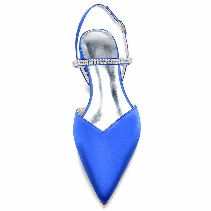 Elegant blue S&DCo. comfortable wedding shoes for brides with sparkling ankle strap