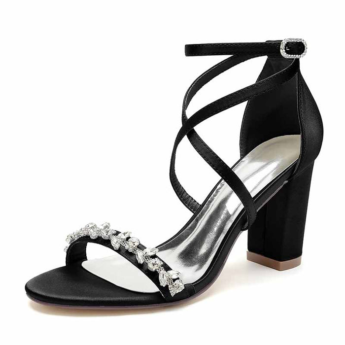 S&DCo. rhinestone high heel wedding pumps with an elegant design and ankle strap for stylish brides