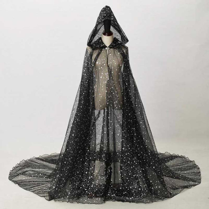 Elegant sparkly hooded robe for wedding with a flowing design and shimmering details