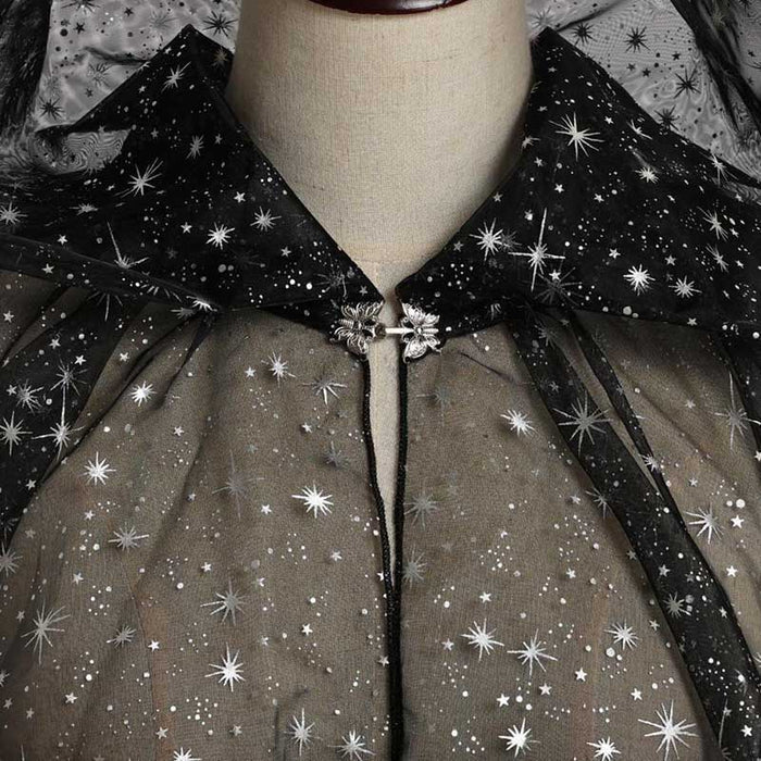 Elegant sparkly hooded robe for wedding featuring a starry design and decorative clasps