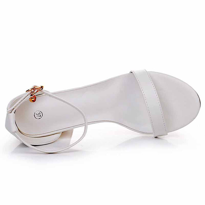 S&DCo. white ankle strap chunky heels featuring a sleek design and comfortable fit
