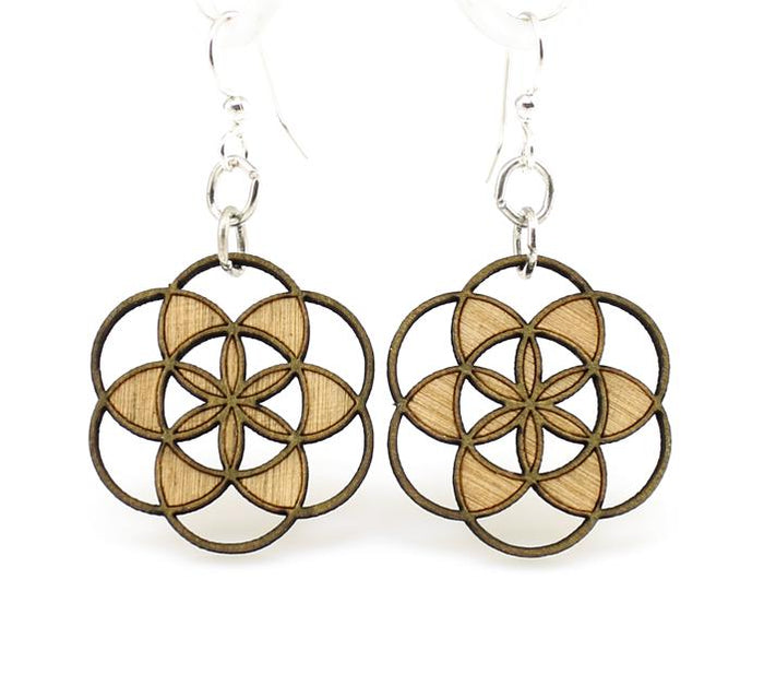 Seed of Life sacred geometry earrings with overlapping circles, made in USA