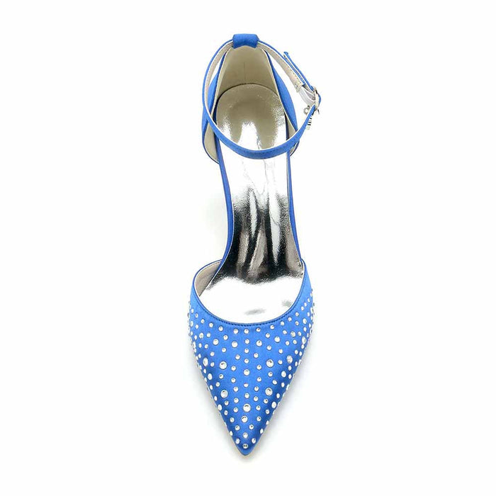 Sequin Beaded Heels Ankle Strap Pumps Satin Party Heels Formal Dress Shoes