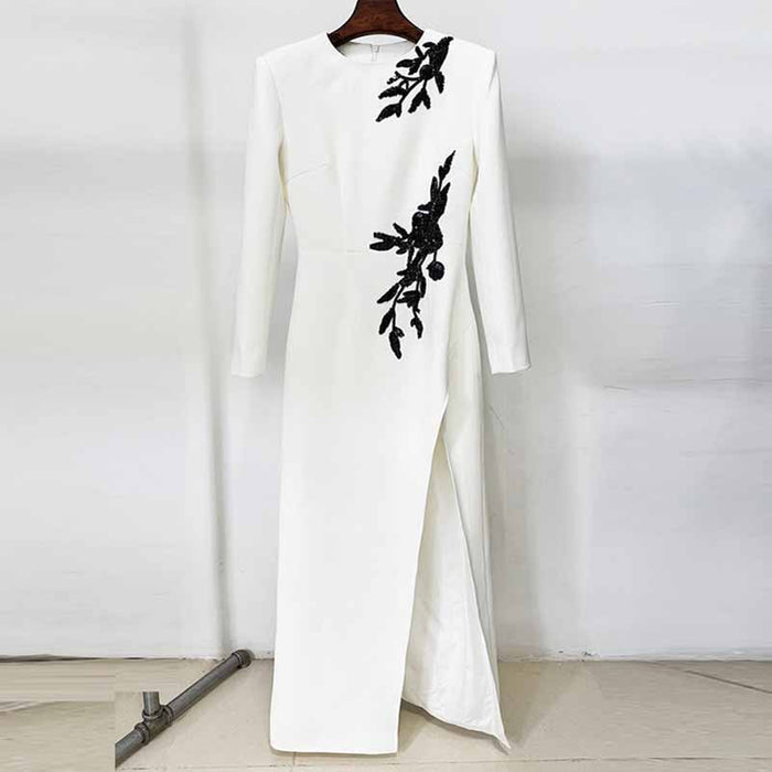 Sequin Beading Flower Maxi Dress White