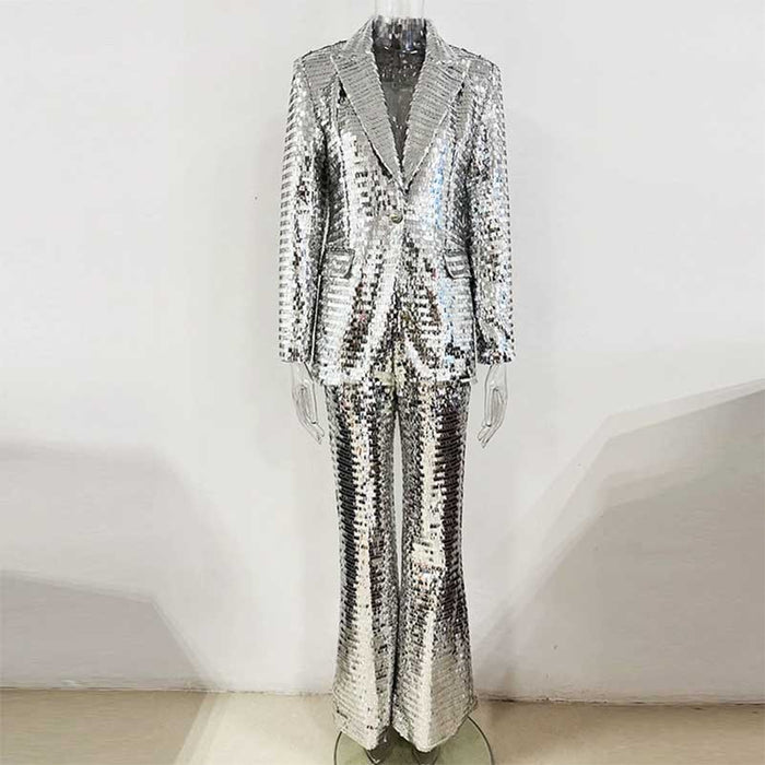 Sequin-Embellished Silver Pantsuit For Women