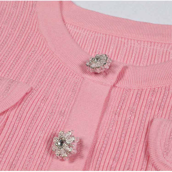 Sequin Knit Cardigan Crop Top + Skirt Suit