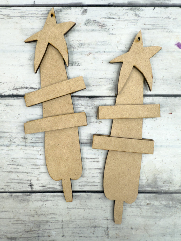 Set of 2 Primitive Christmas Tree Ornaments DIY Kit