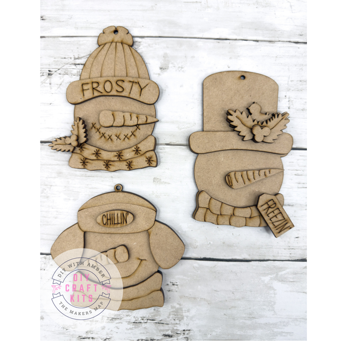 Set of 3 Festive Snowman with different hats Ornaments DIY Kit