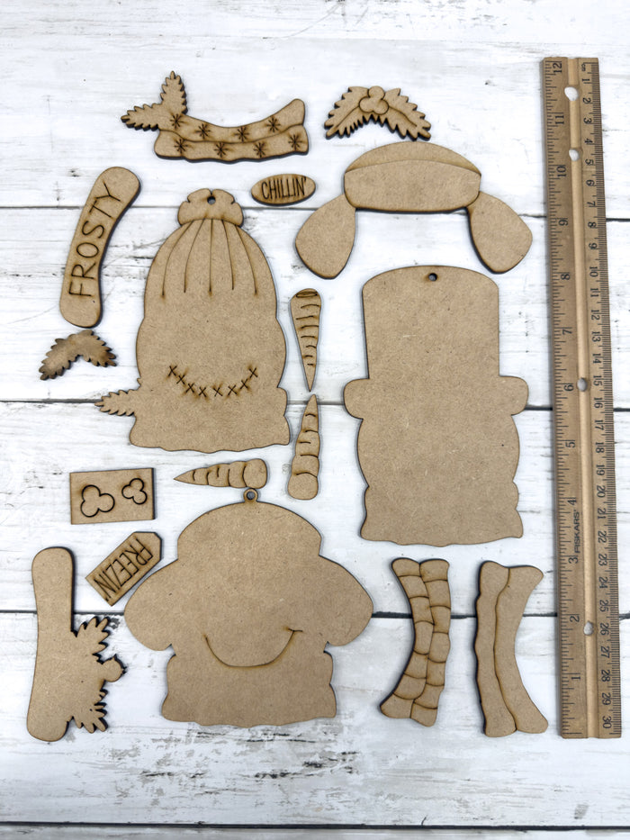 Set of 3 Festive Snowman with different hats Ornaments DIY Kit