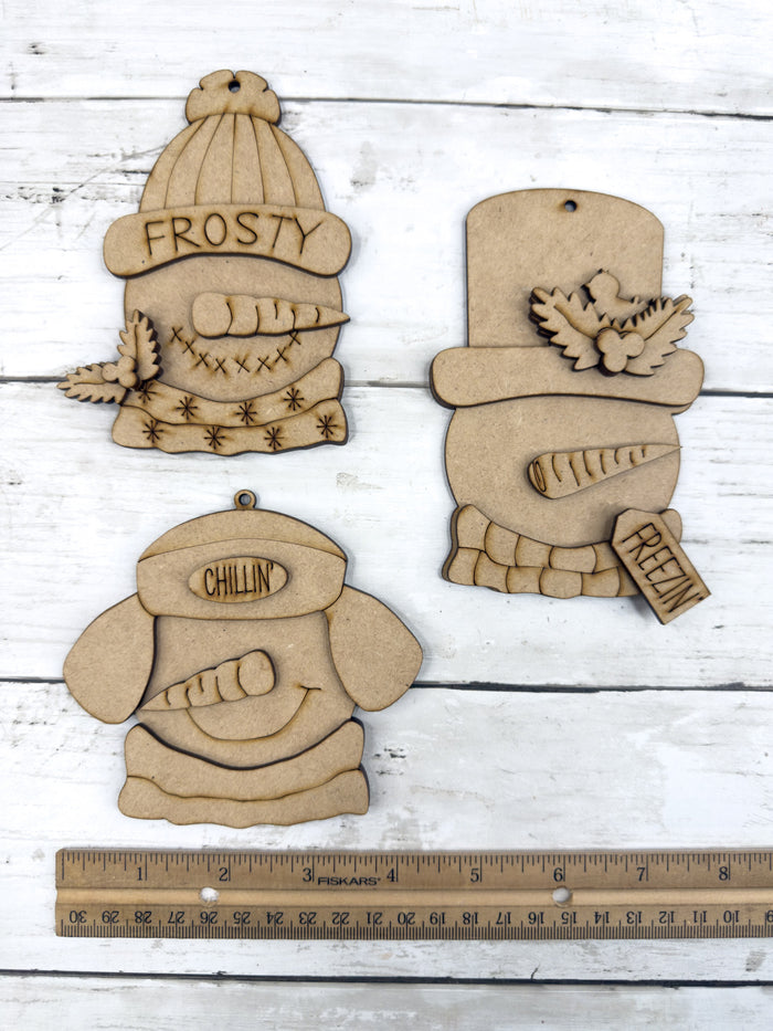 Set of 3 Festive Snowman with different hats Ornaments DIY Kit