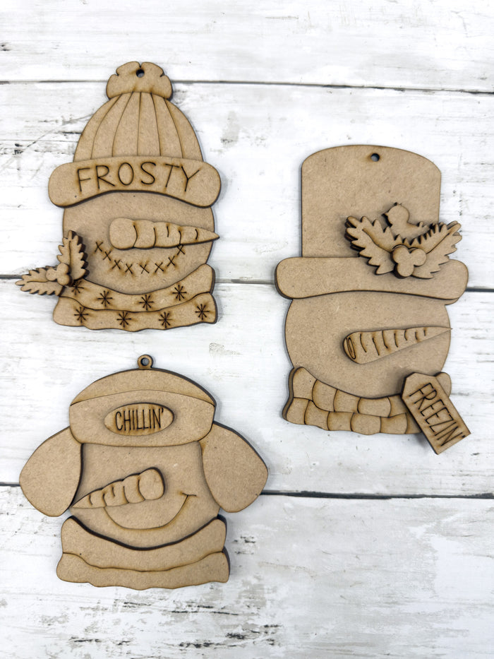 Set of 3 Festive Snowman with different hats Ornaments DIY Kit