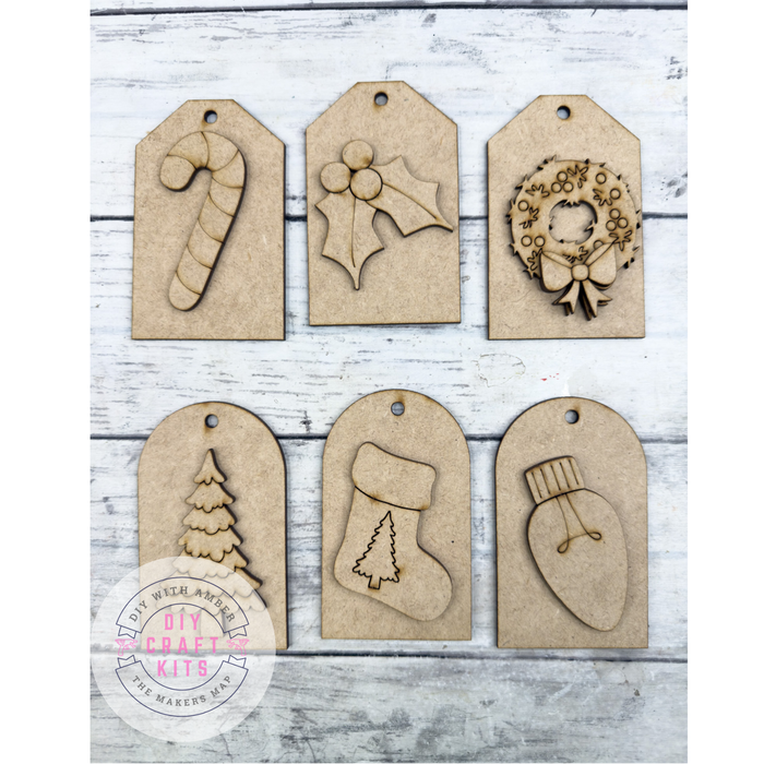 Set of 6 Variety Classic Christmas Tag Ornaments DIY Kit