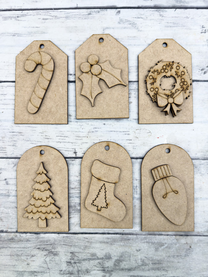 Set of 6 Variety Classic Christmas Tag Ornaments DIY Kit