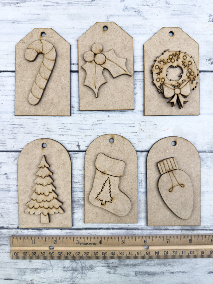 Set of 6 Variety Classic Christmas Tag Ornaments DIY Kit