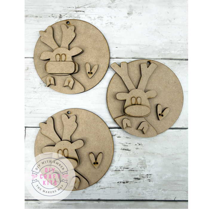 Set of Round Reindeer Ornaments DIY Kit