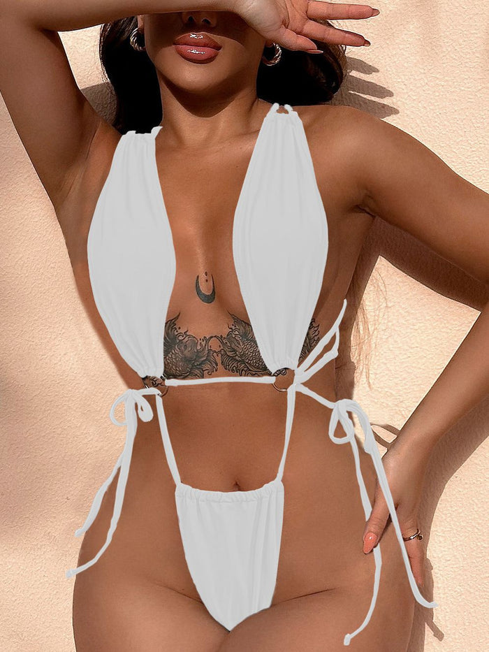 Sexy Cross Back Lace-up One Piece