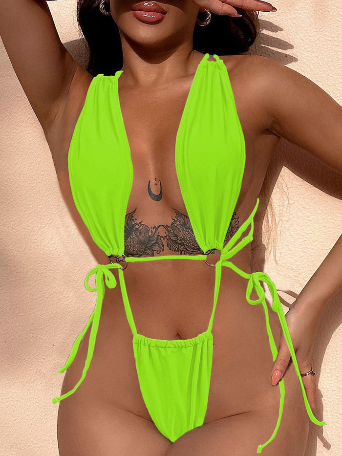 Sexy Cross Back Lace-up One Piece