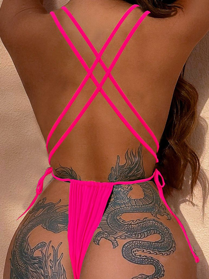 Sexy Cross Back Lace-up One Piece
