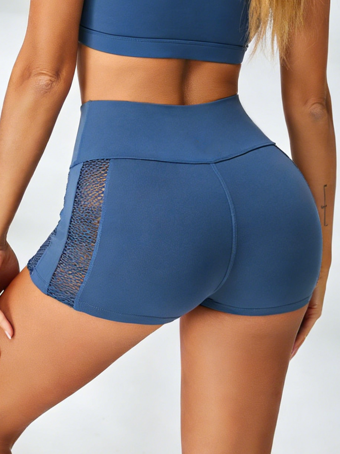 Sexy Mesh Stitching Cutout Spandex Gym Booty Shorts