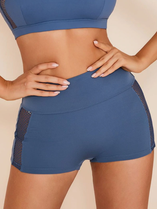 Sexy Mesh Stitching Cutout Spandex Gym Booty Shorts